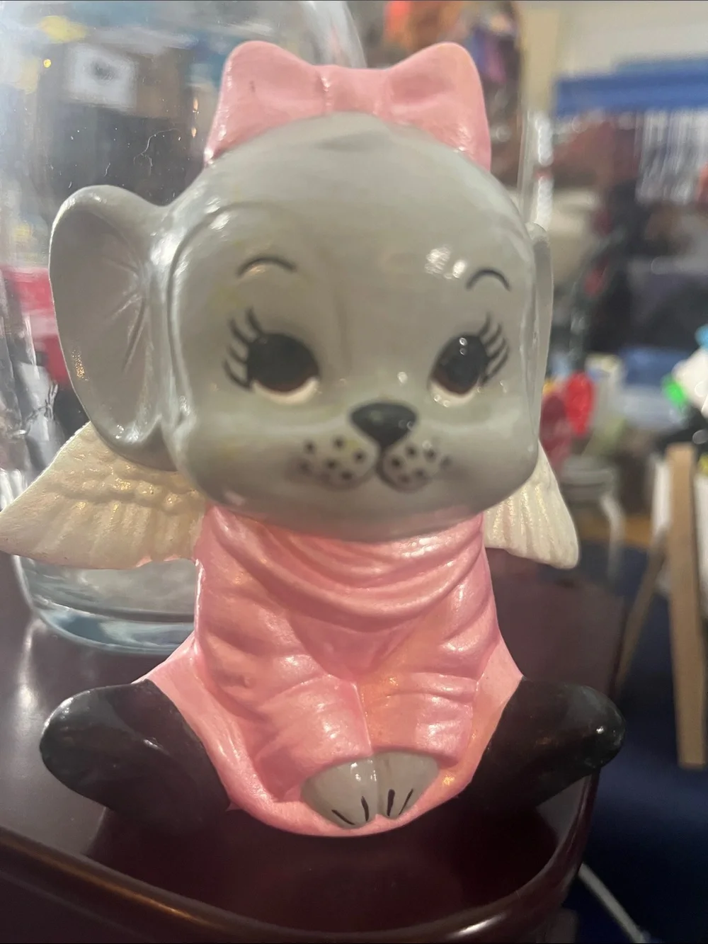 Pink and Gray Angel Mouse with Pink Bow Figurine Home Accent Decor 058
